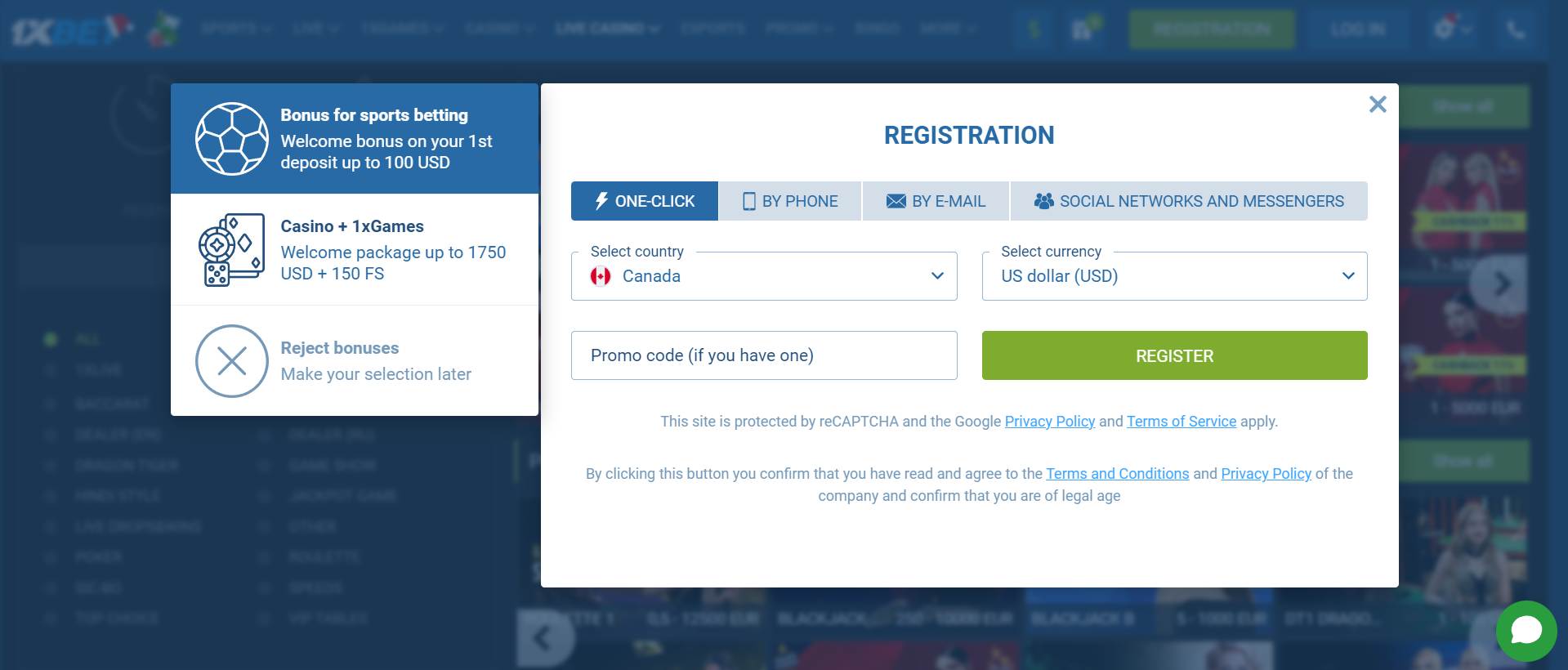 registracije pri 1xBet Srbija